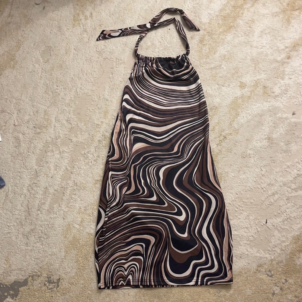 Mini multi shade of brown halter dress